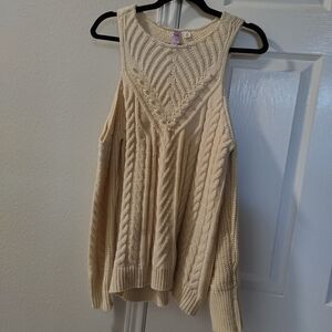 Alya Women's Size Medium Beige Cold Open Shoulder Sweater Cable Stretch Knit